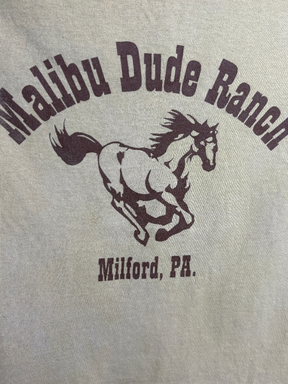 Gildan Malibu Dude Ranch Milford, PA Size Small Tan Crew Neck